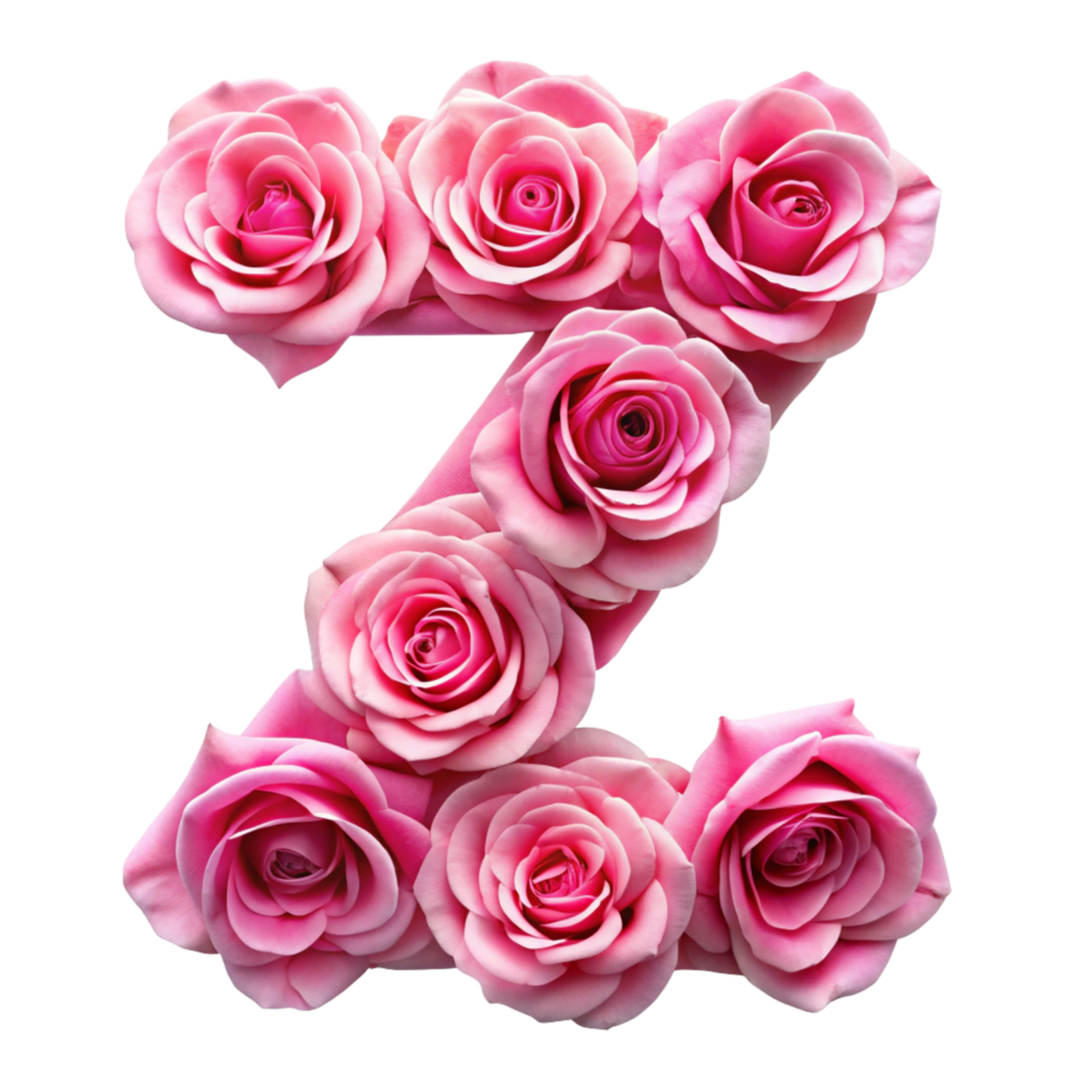 3d pink rose in the shape of alphabet Z is isolated on transparent background png