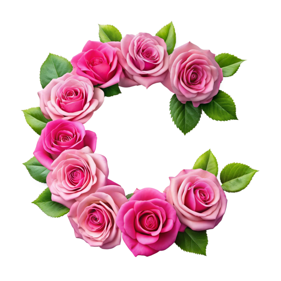 pink rose in the shape of alphabet C is isolated on transparent background png