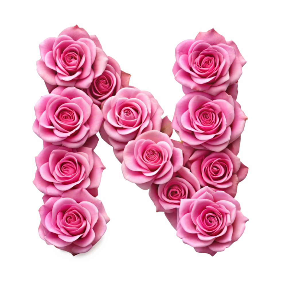 pink rose in the shape of alphabet N is isolated on transparent background png