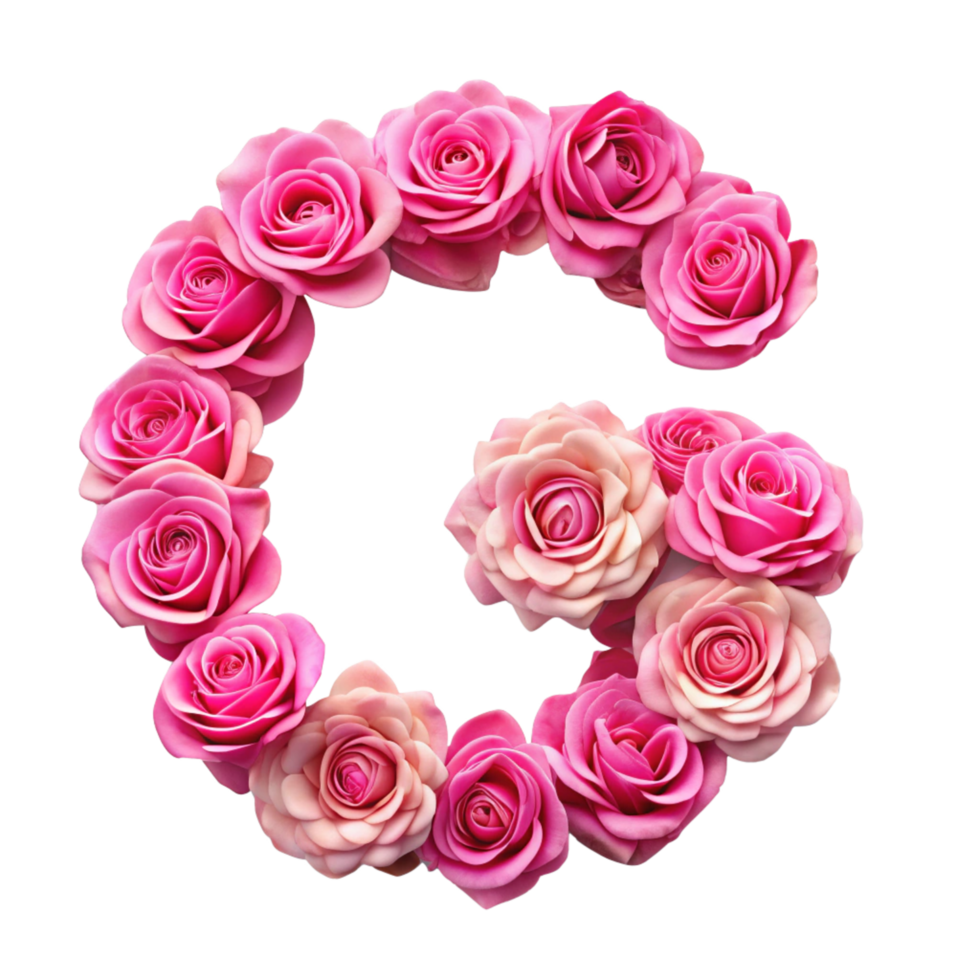 pink rose in the shape of alphabet G is isolated on transparent background png