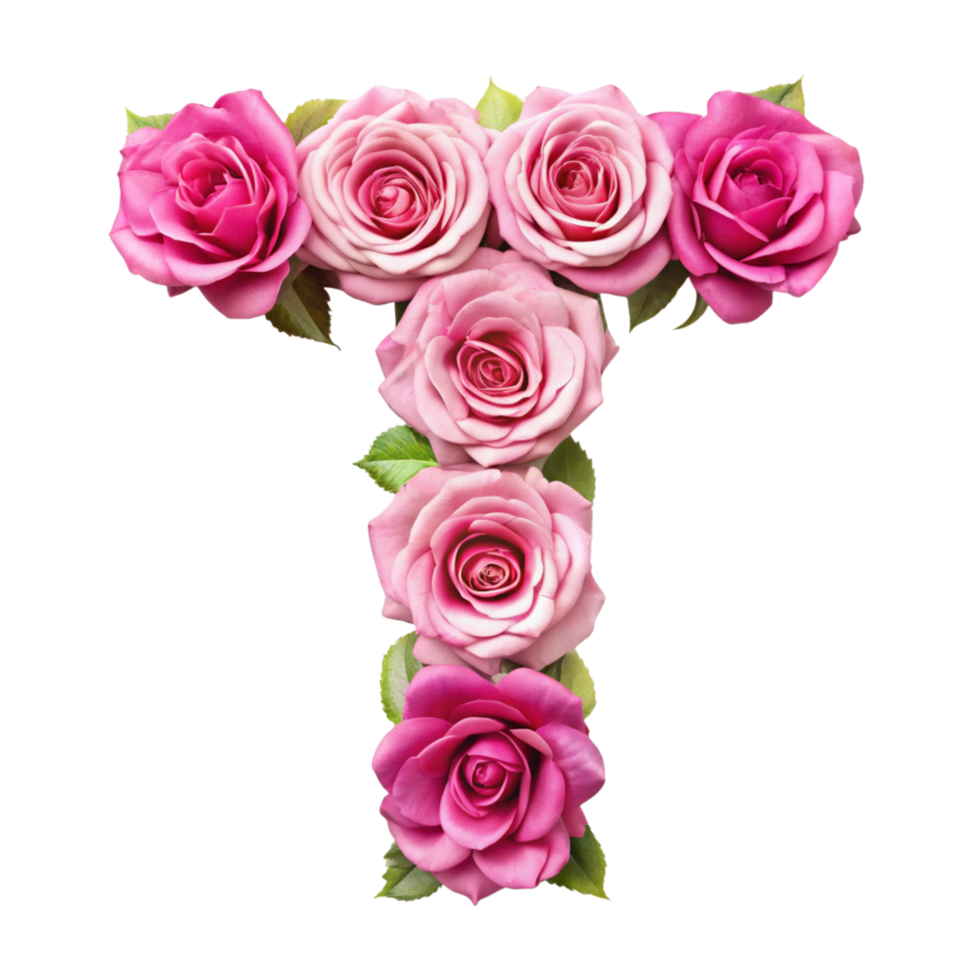pink rose in the shape of alphabet T is isolated on transparent background png