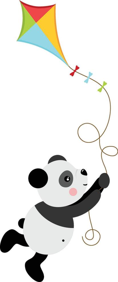 Cute panda flying with kite isolated vector