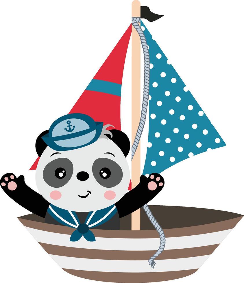 Cute and happy panda waving on sailboat vector
