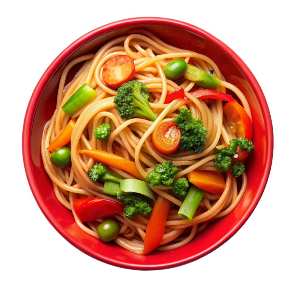 noodles in a bowl with vegetable is isolated on transparent background png