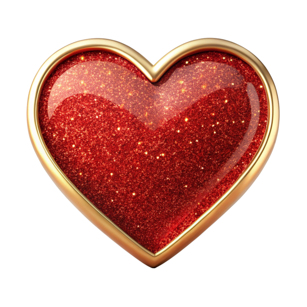 3d red glitter with golden border heart is isolated on transparent background png