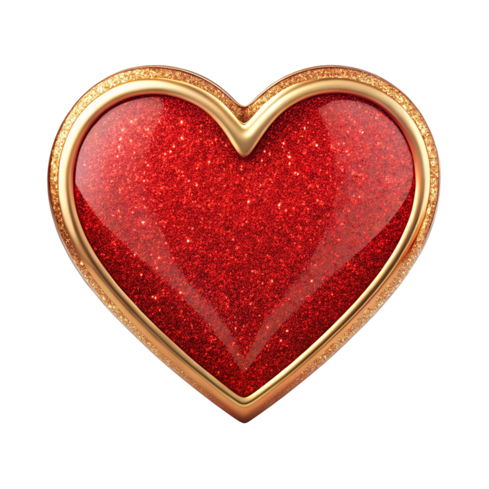 red glitter heart with golden heart is isolated on transparent background png