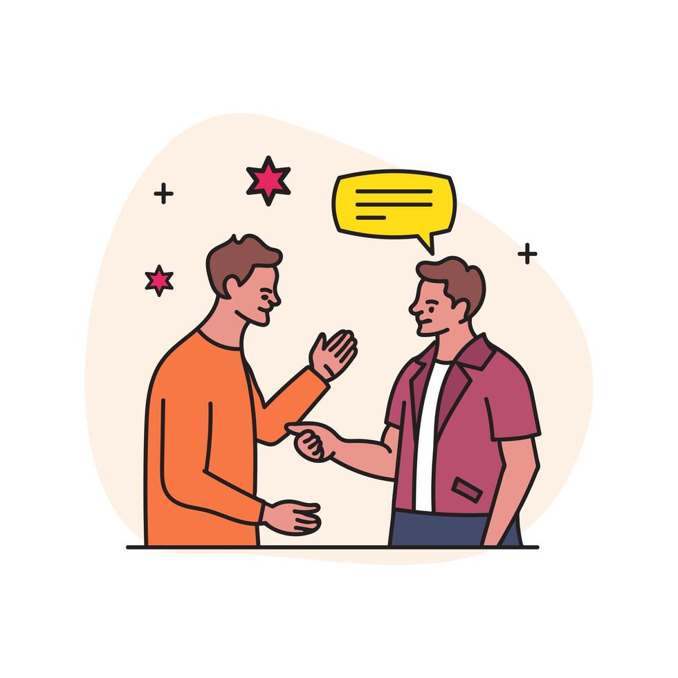 two men shaking hands with speech bubbles above them vector