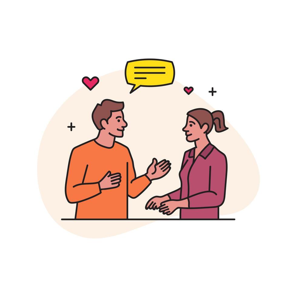 a man and woman talking to each other vector