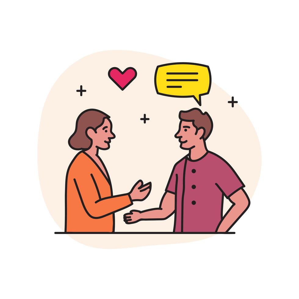Happy Couple Talking and shaking hands with a speech bubble vector