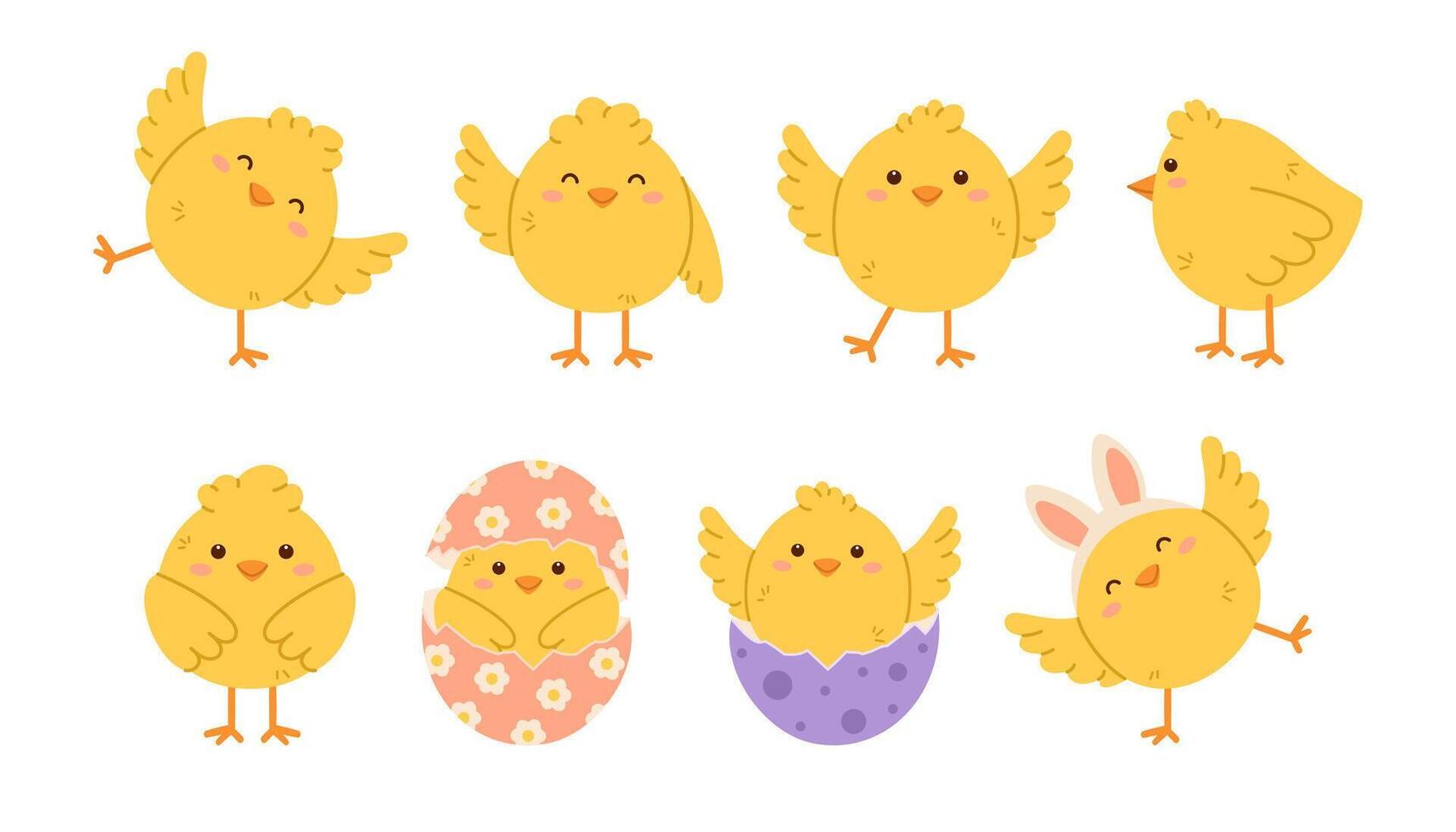 Cute chicken set. Childish chick print for nursery, poster and postcard. Flat isolated illustration vector