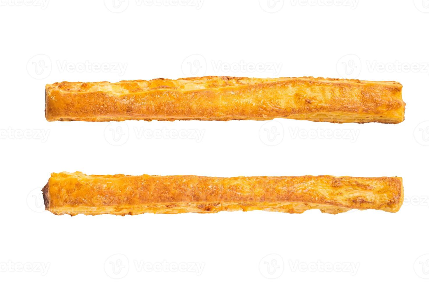 Cheese bread sticks, butter salted bread isolated on white background. top view photo