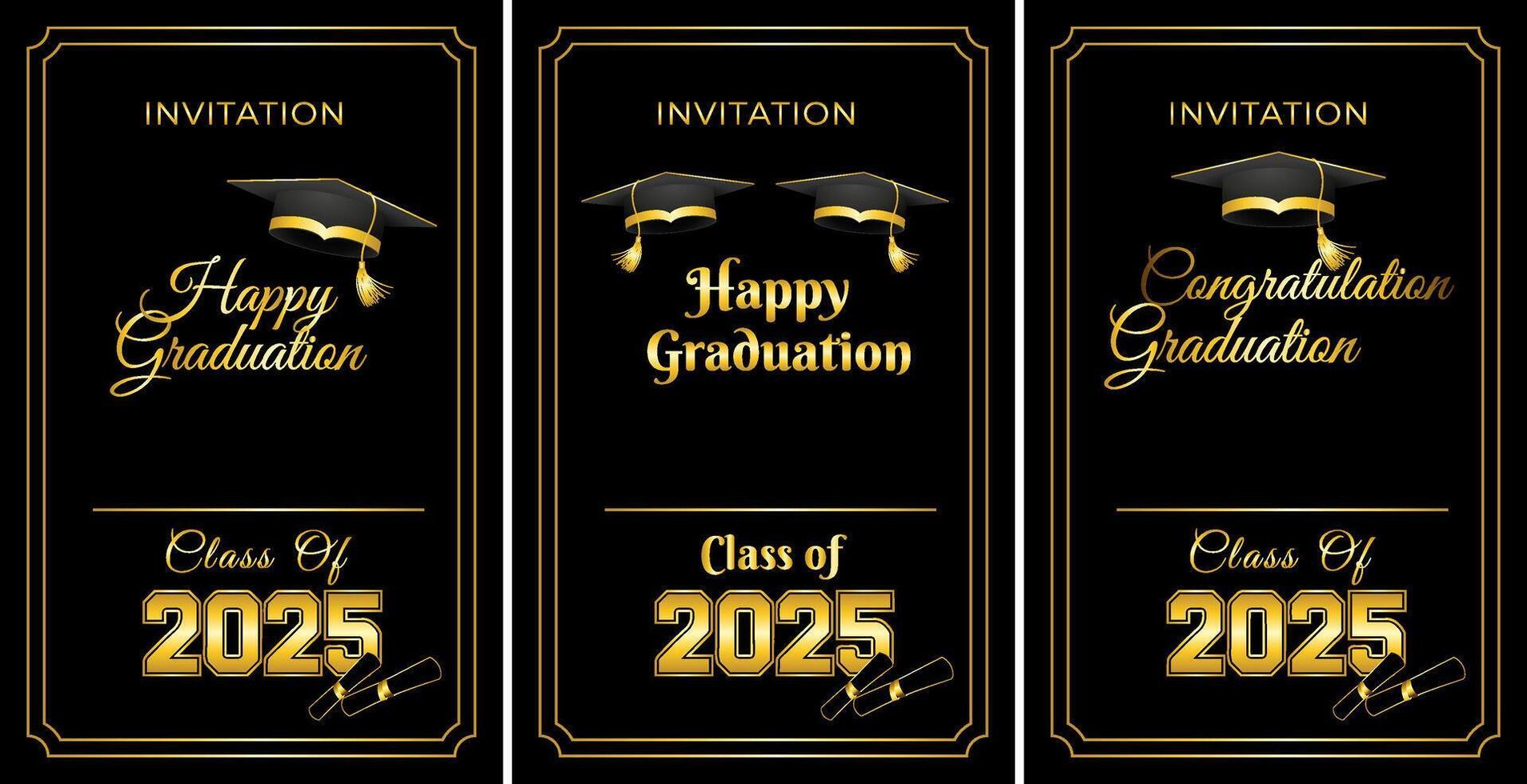 set of invitatoon card happy graduation 2025 vector