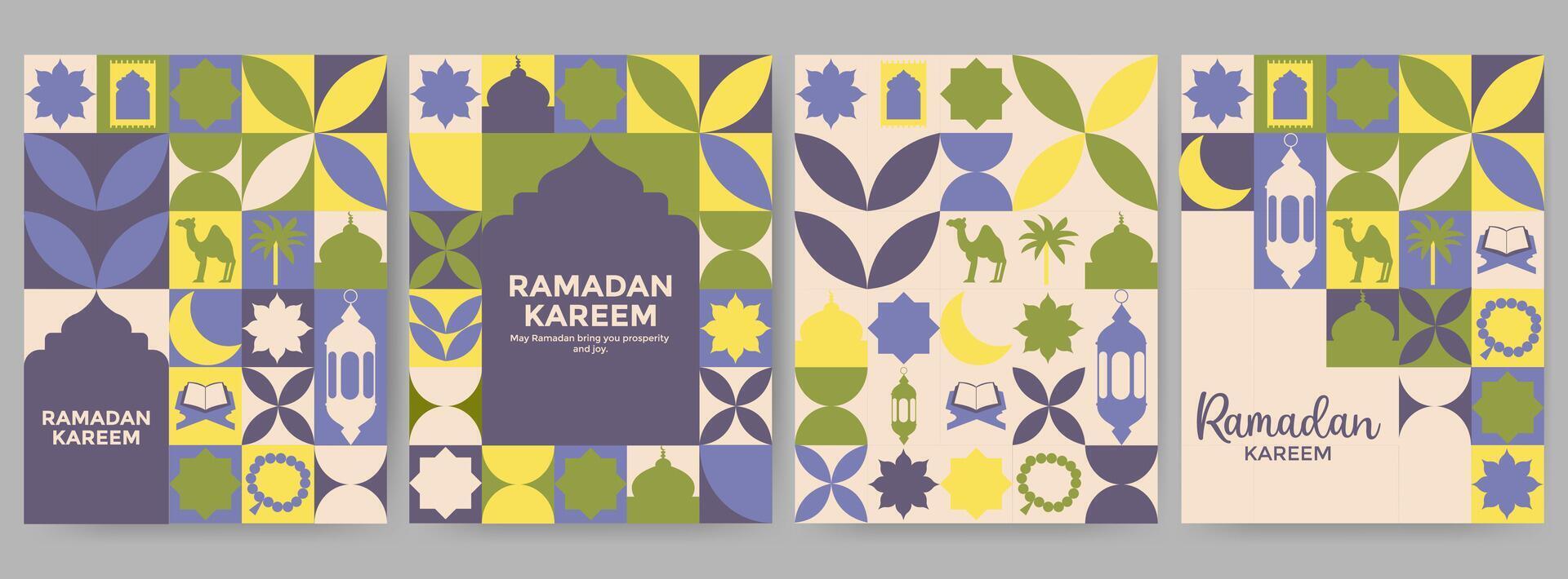 Set of Ramadan Kareem minimalist geometric design vector