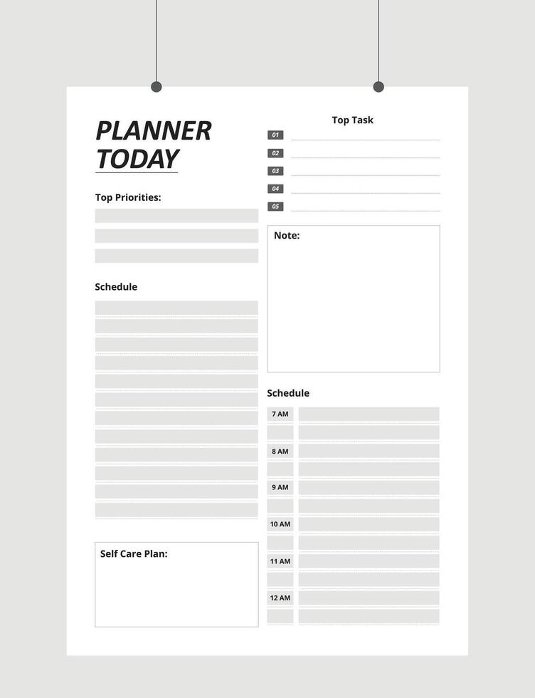 Minimalist Printable planner template, Daily planner for every day, Schedule, tasks, notes for the every day and simple to do list, vector