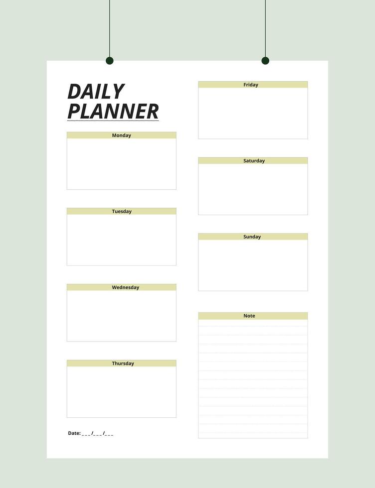 Minimalist Printable planner template design, Daily planner for every day, Schedule, tasks, notes for the every day and simple printable to do list, Daily routine. vector