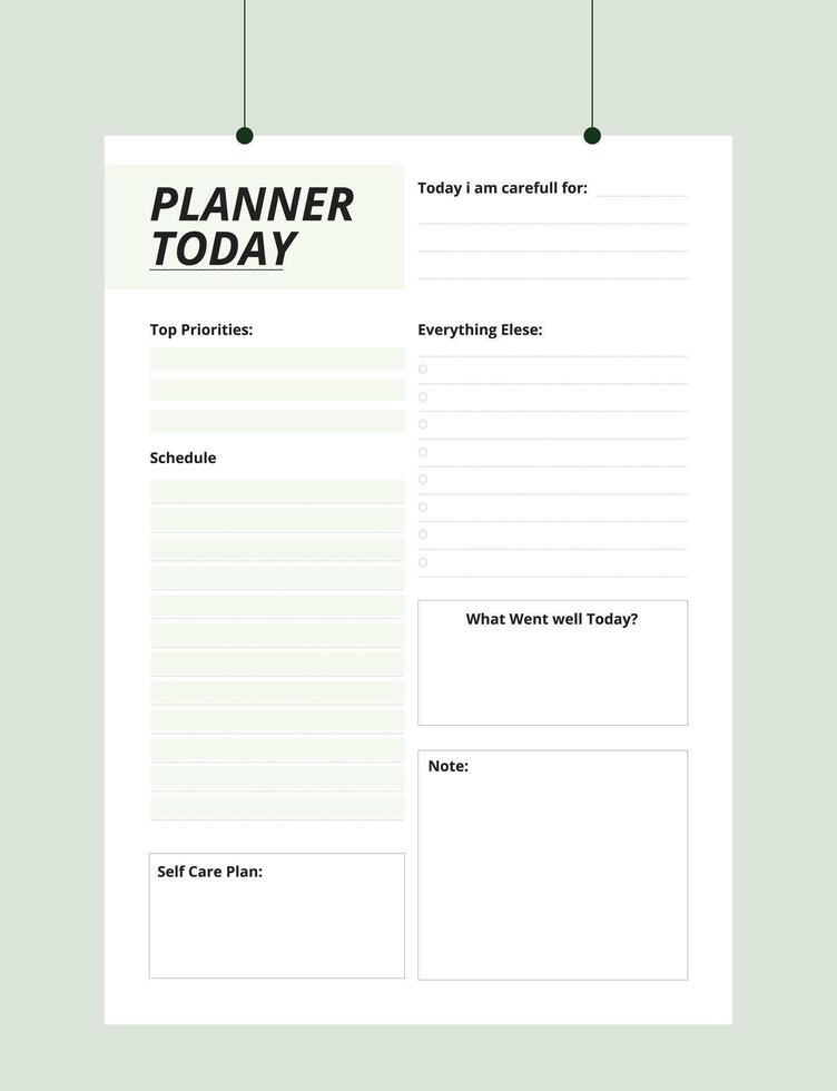 Minimalist Printable planner template, Daily planner for every day, Schedule, tasks, notes for the every day and simple printable to do list, vector