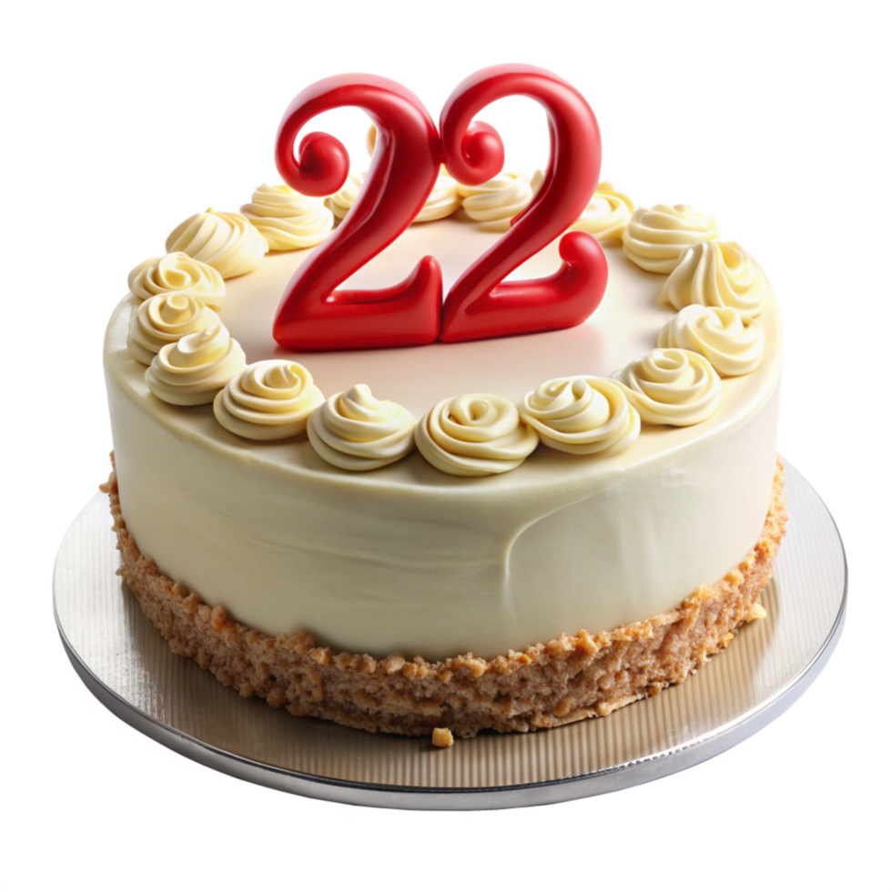 delicious birthday celebration cake and written twenty two on the cake is isolated on transparent background png