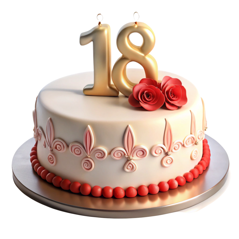 beautiful birthday celebration cake and written eighteen on the cake is isolated on transparent background png