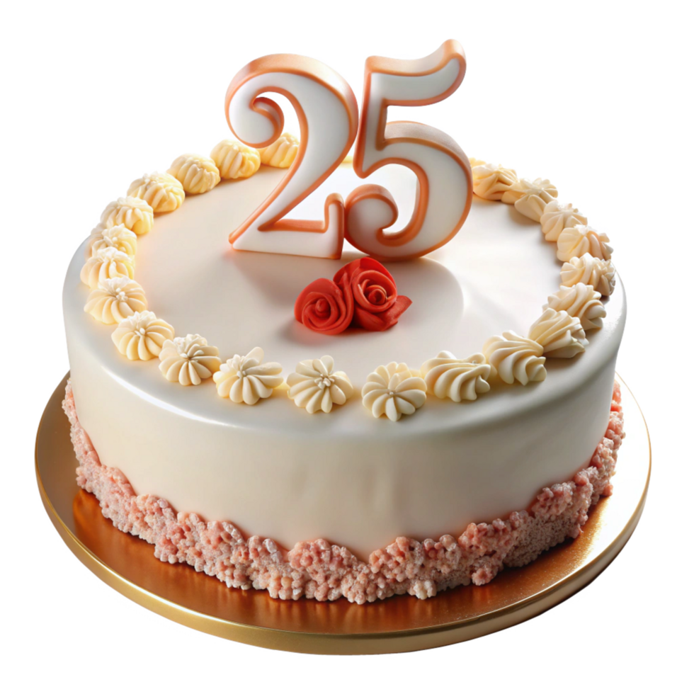 birthday celebration cake and written twenty five on the cake is isolated on transparent background png