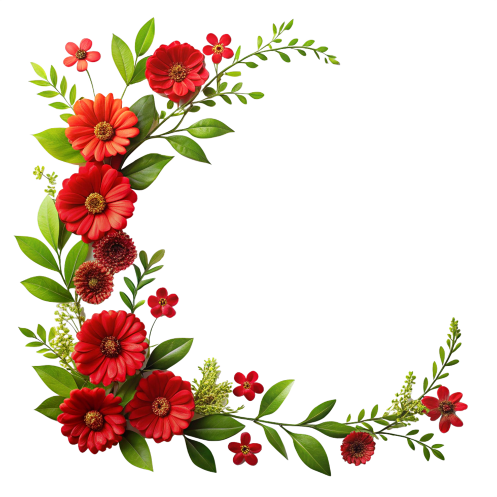 flower and leaves corner frame is isolated on transparent background png