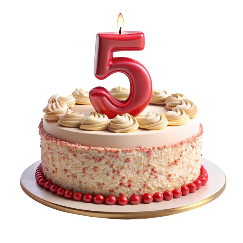 birthday celebration cake and written five on the cake is isolated on transparent background png