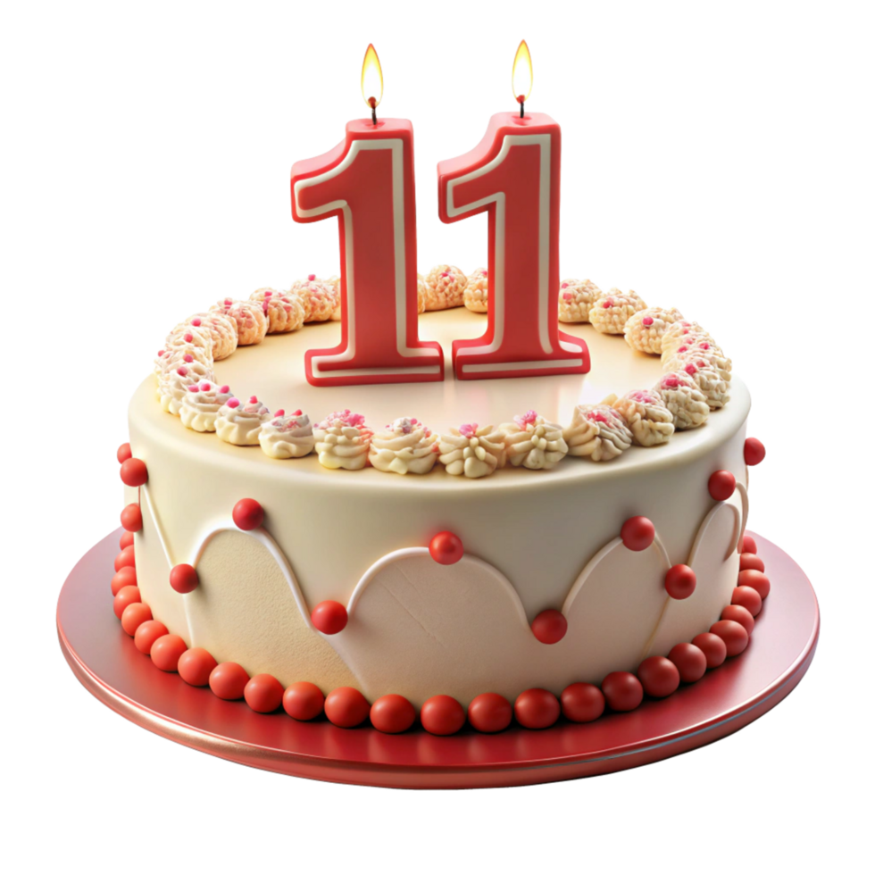 delicious birthday celebration cake and written on eleven he cake is isolated on transparent background png