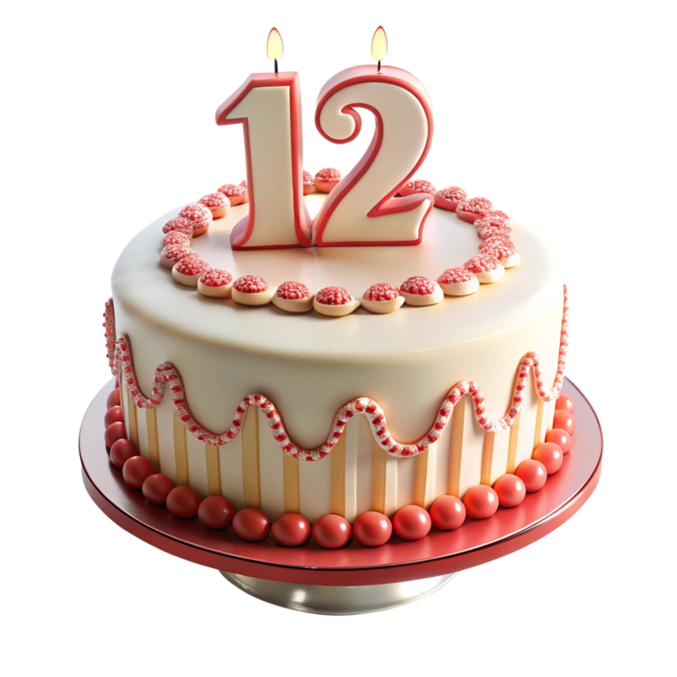 birthday celebration cake and written twelve on the cake is isolated on transparent background png