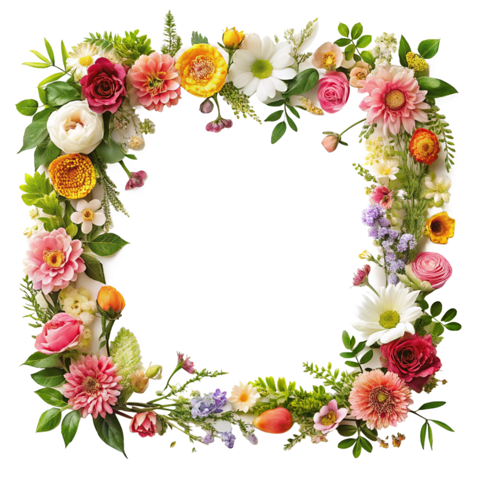 flower and leaves corner floral frame is isolated on transparent background png