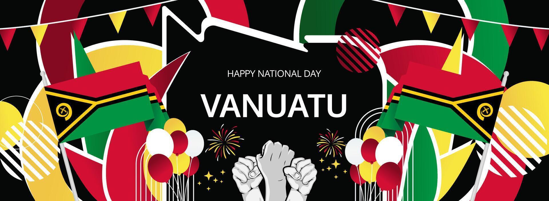Holiday themed wide banner for Vanuatu Independence Day with colorful abstract background. vector