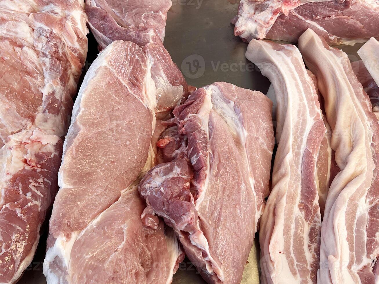 raw pork ribs in market photo