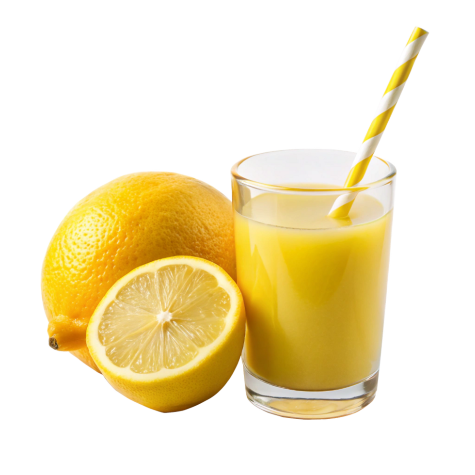 delicious lemon juice in the glass with straw is isolated on transparent background png