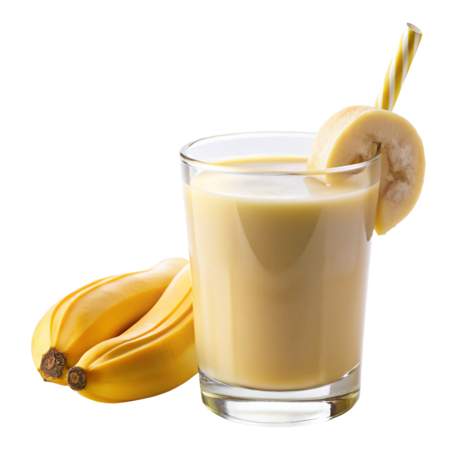 banana juice in the glass with straw is isolated on transparent background png