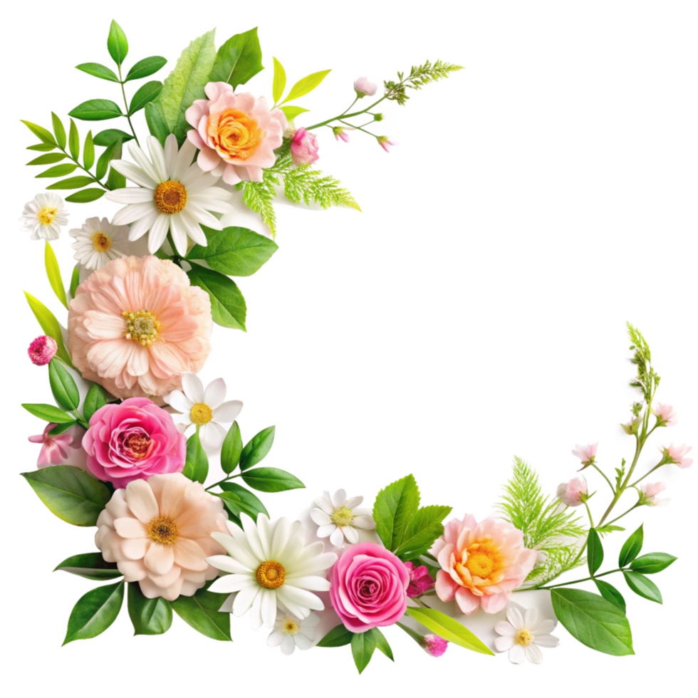 flower and leaves corner floral 3d frame is isolated on transparent background png