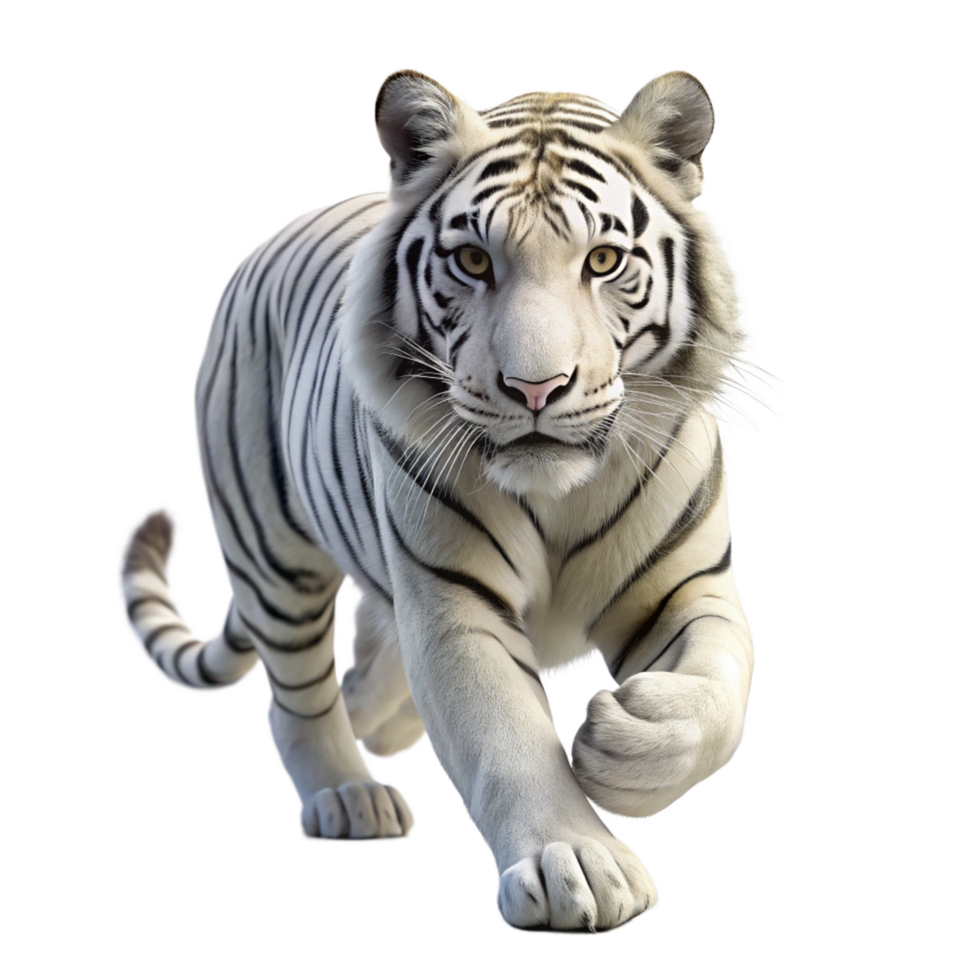 3d white tiger running is isolated on transparent background png