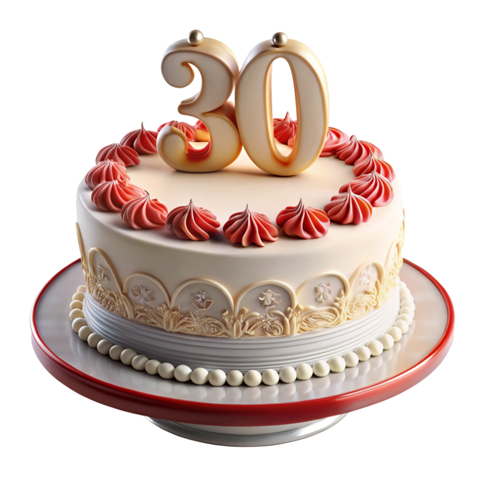 birthday celebration cake and written 30 on the cake is isolated on transparent background png