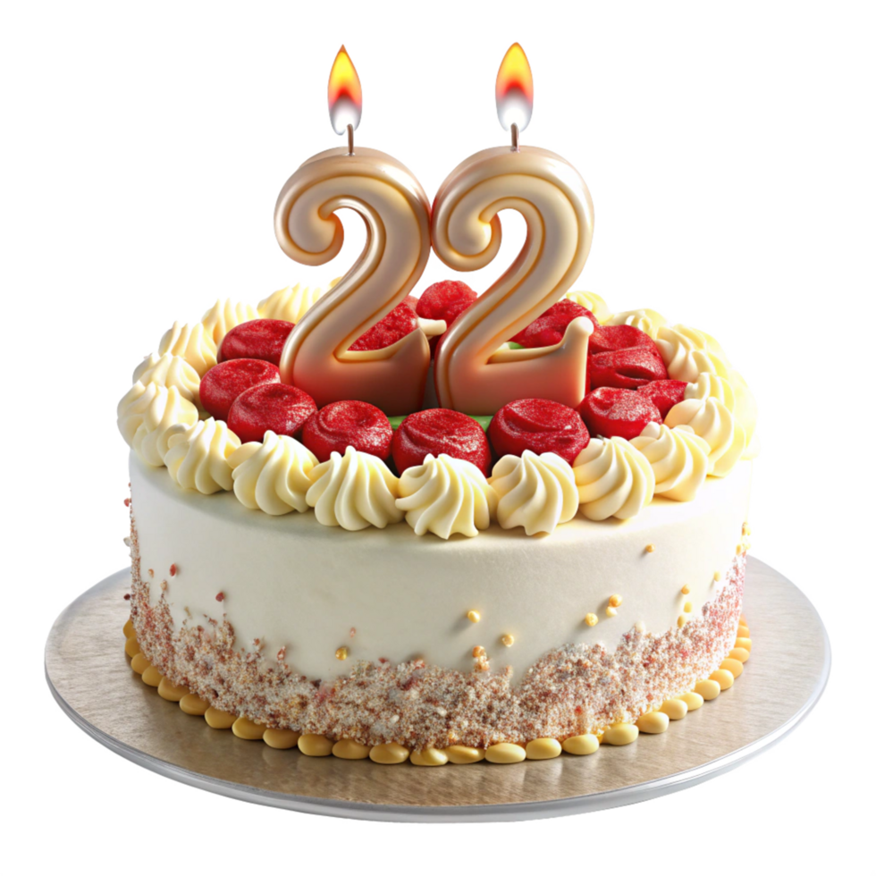 birthday celebration cake and written twenty two on the cake is isolated on transparent background png