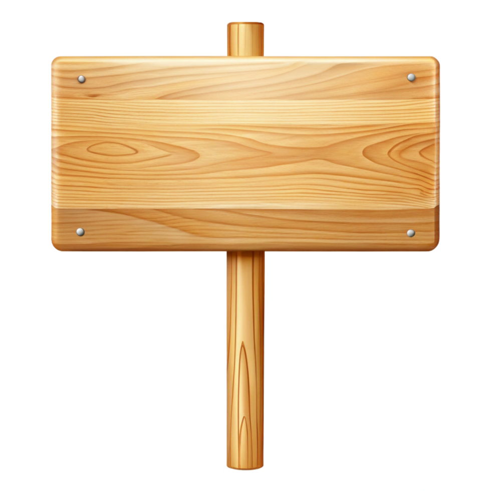 3d cartoon wooden blank sign board is isolated on transparent background png