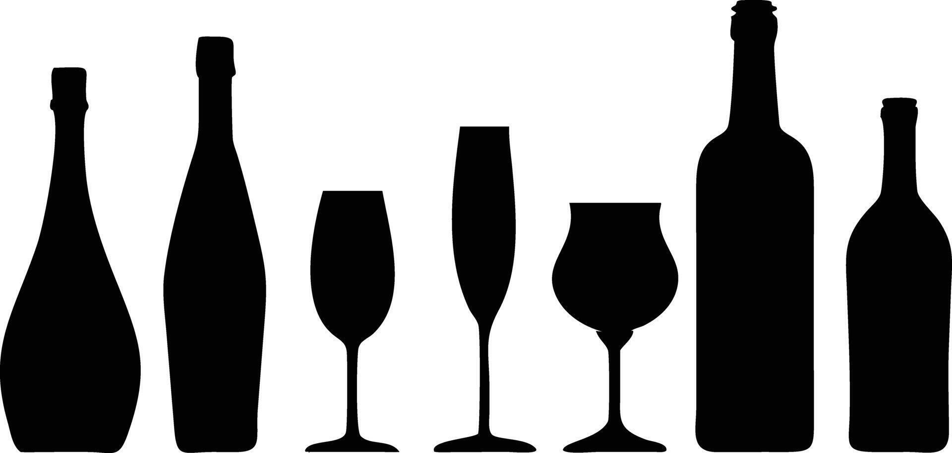 Stylish Set with Alcohol Bottles and Glasses Icons for Bar Designs vector