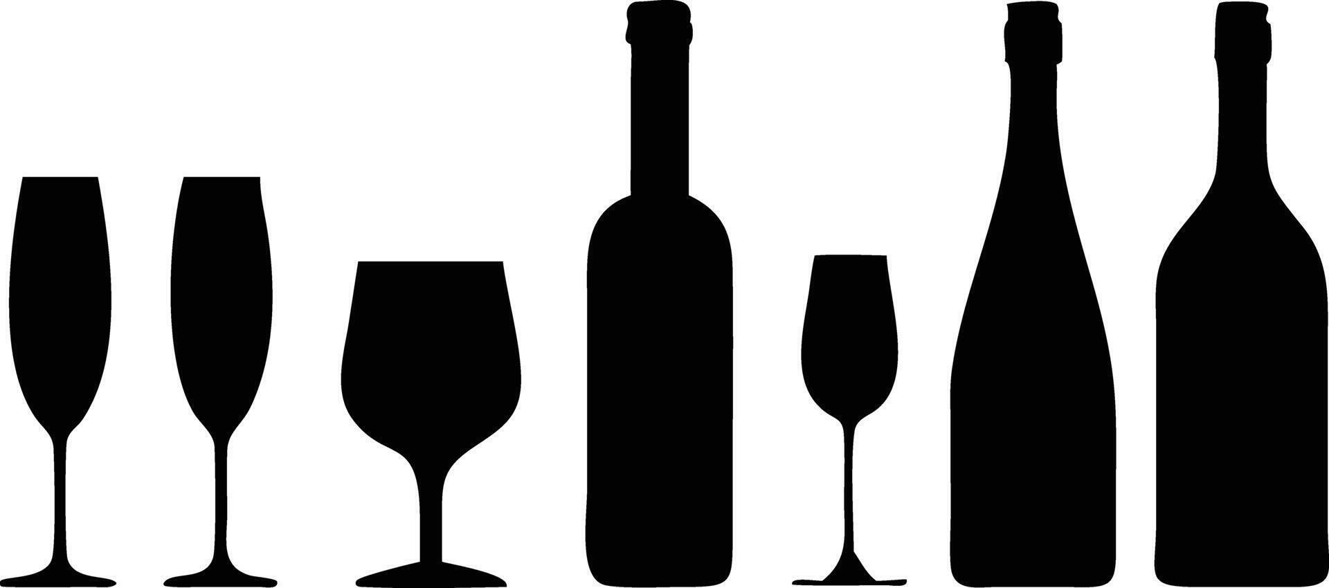 Unique Set with Alcohol Bottles and Glasses Icons for Drink Illustrations vector