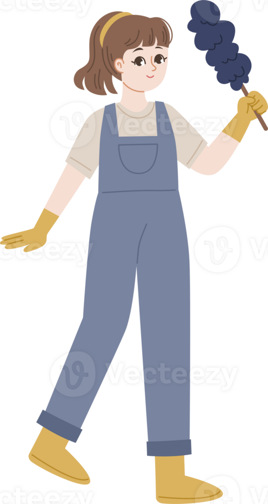 Cleaning Service Worker holding duster png