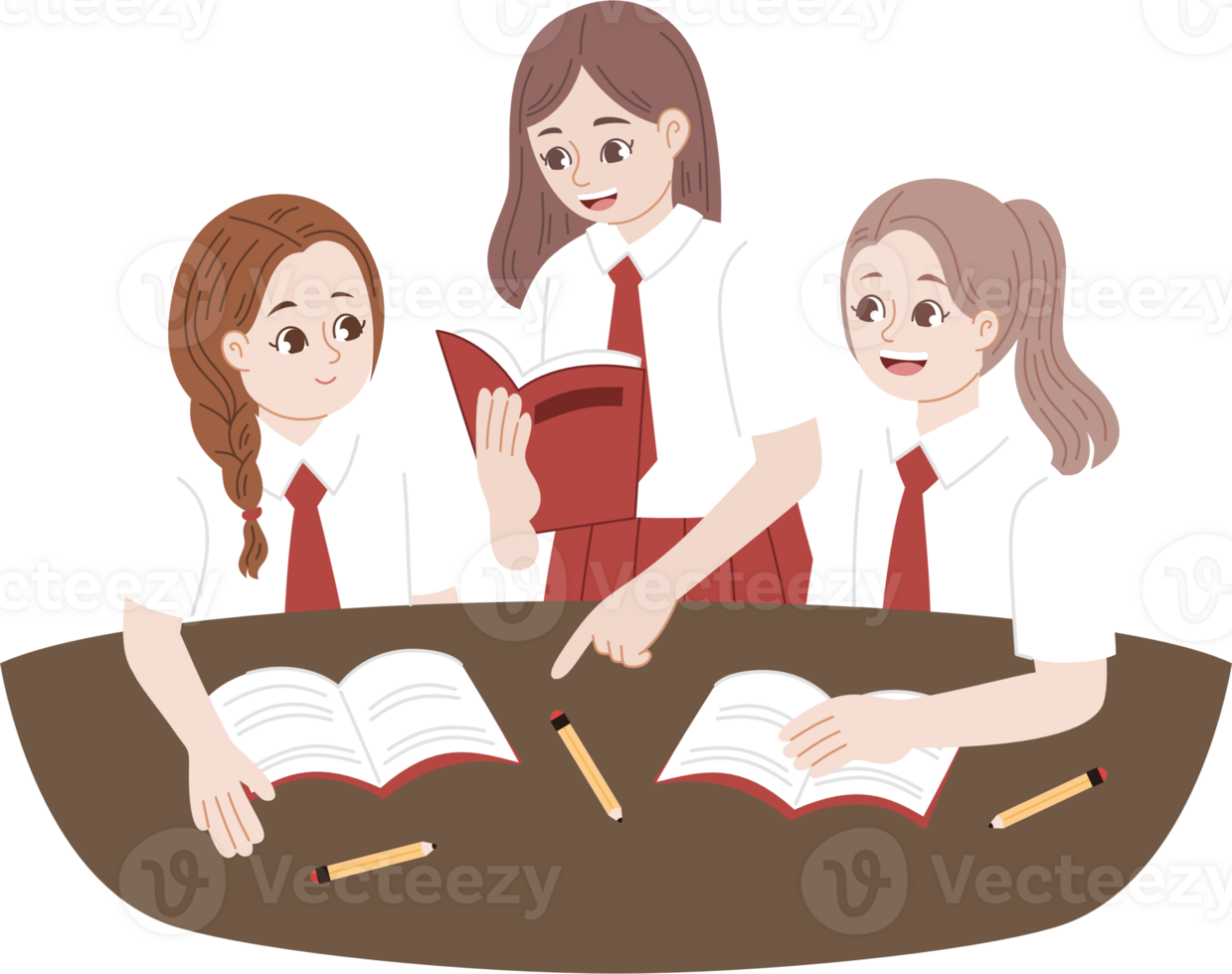 girl student study group together png