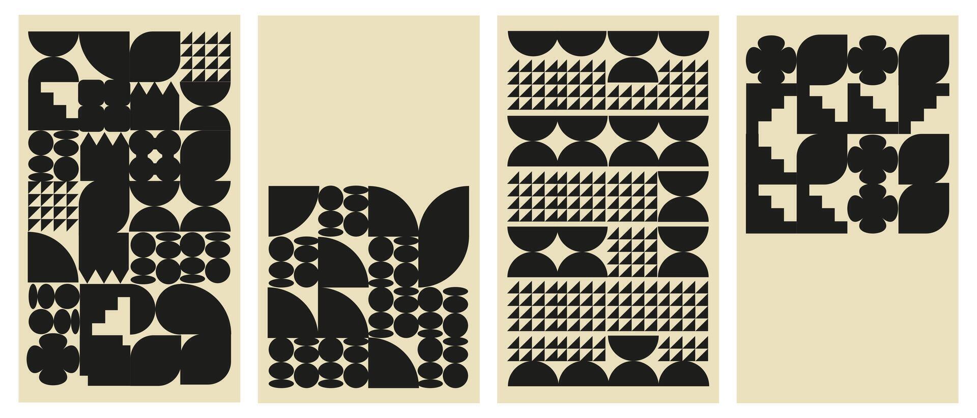 Set of vertical geometric posters in neo geometry style. Backgrounds with simple figures and shapes. vector