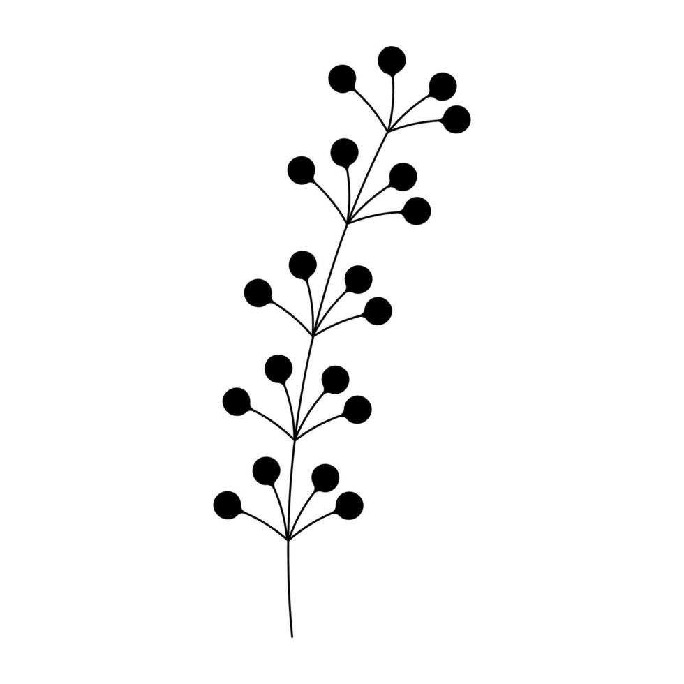 Plant twig silhouette on isolated white background. vector