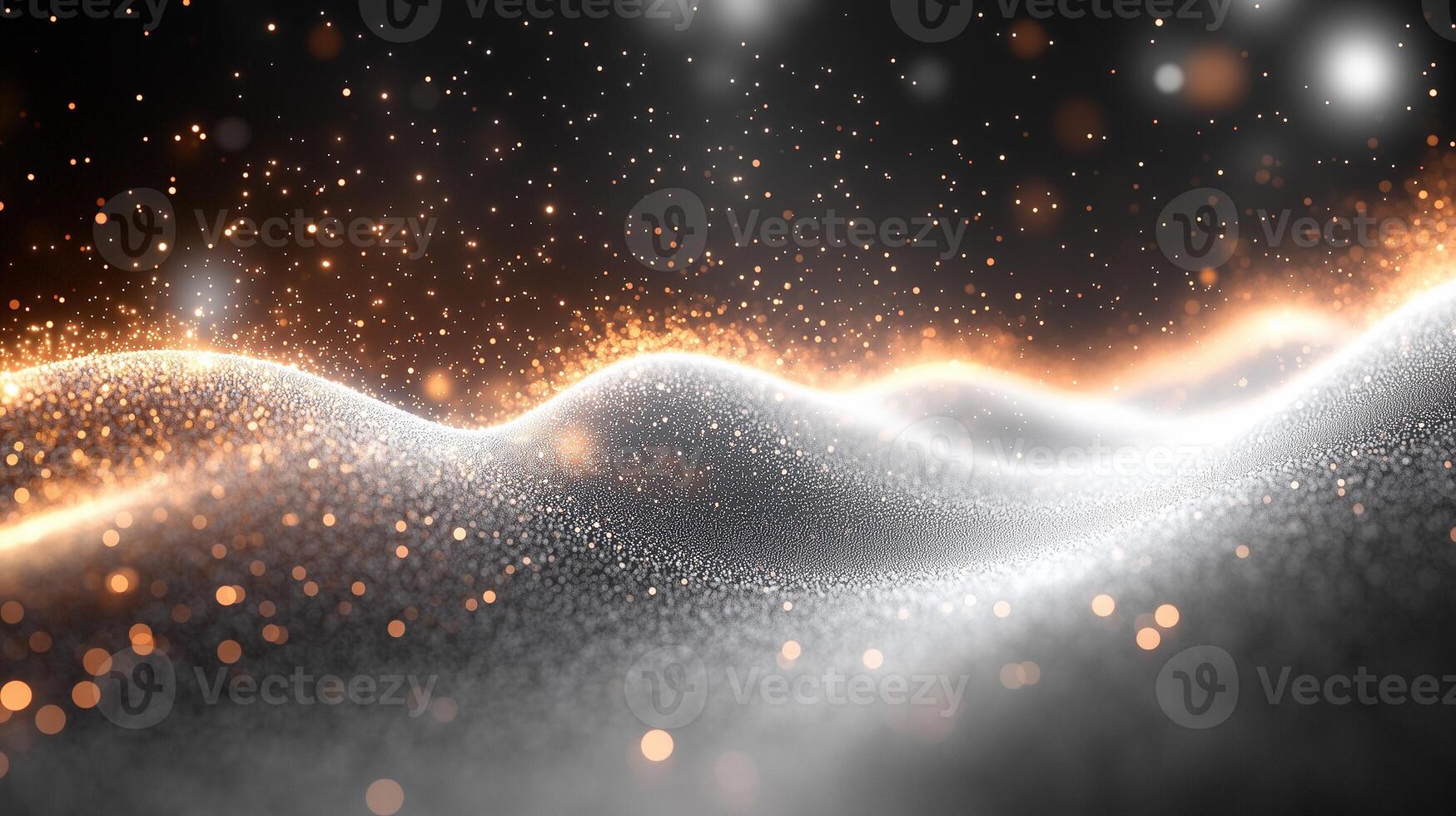 Abstract Waves with Golden Glow and Shimmering Particles photo