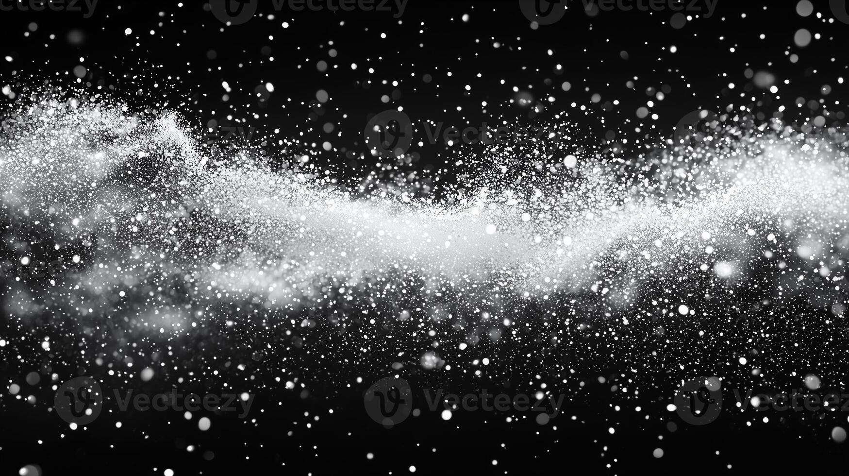 Abstract Glittering Snowfall with Sparkling Light on Black Background photo