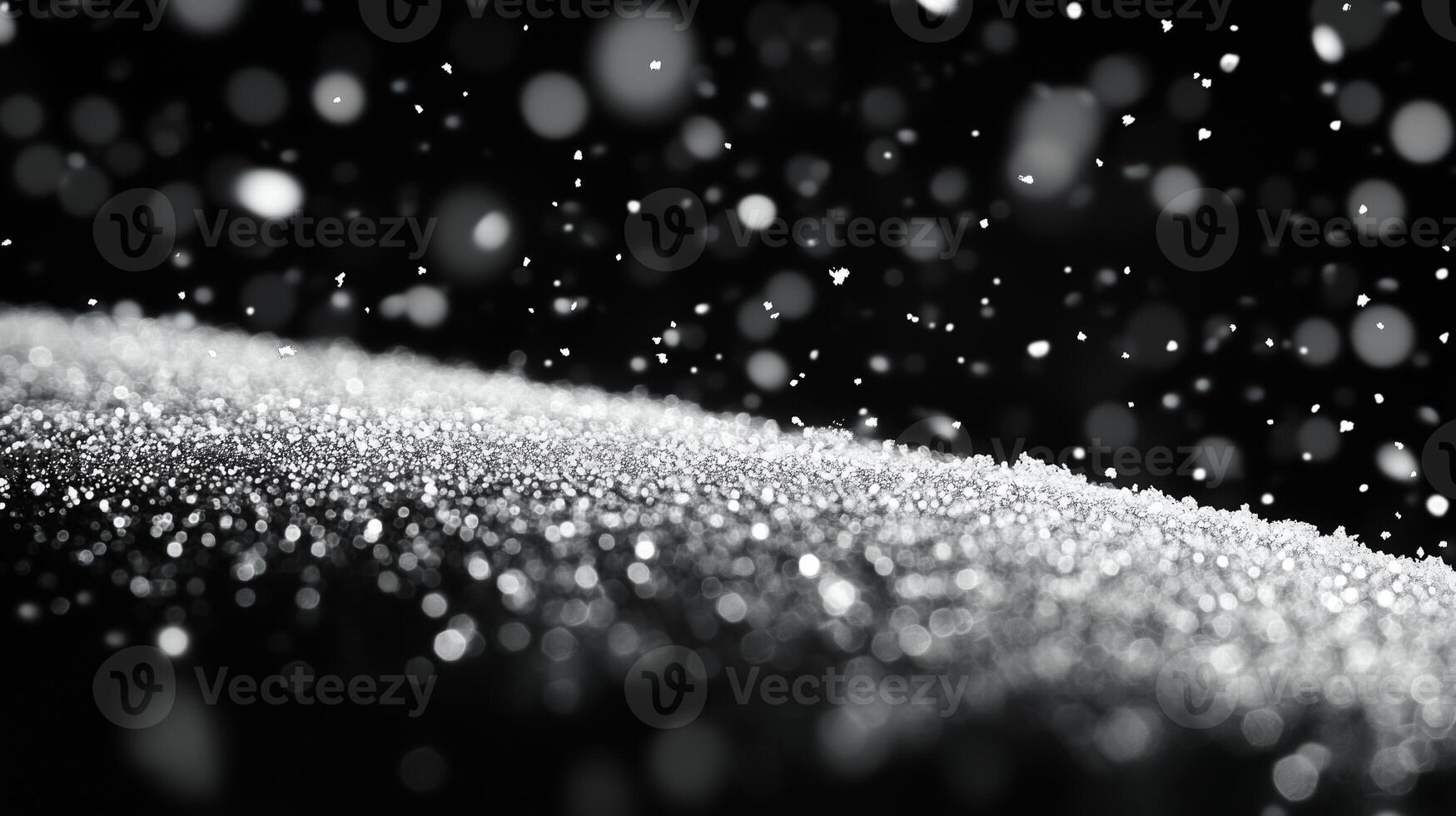 Sparkling Snowflakes and Glittering Bokeh in Black and White photo