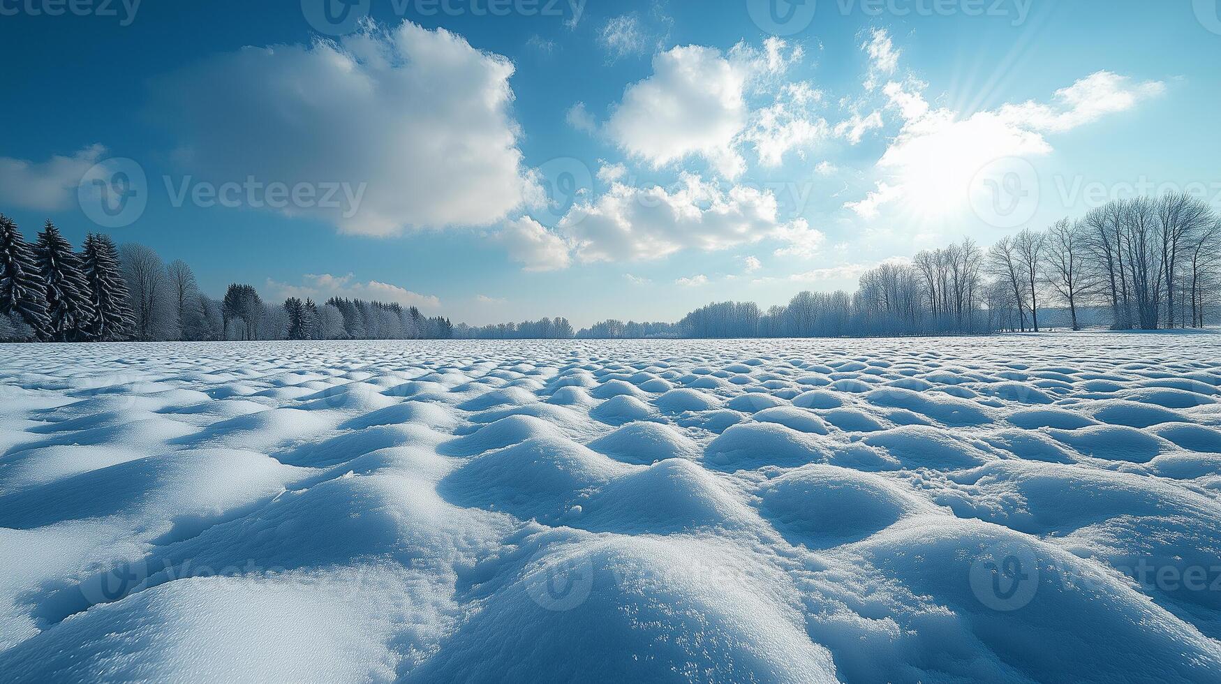 Winter Landscape with Snowy Fields and Blue Skies photo