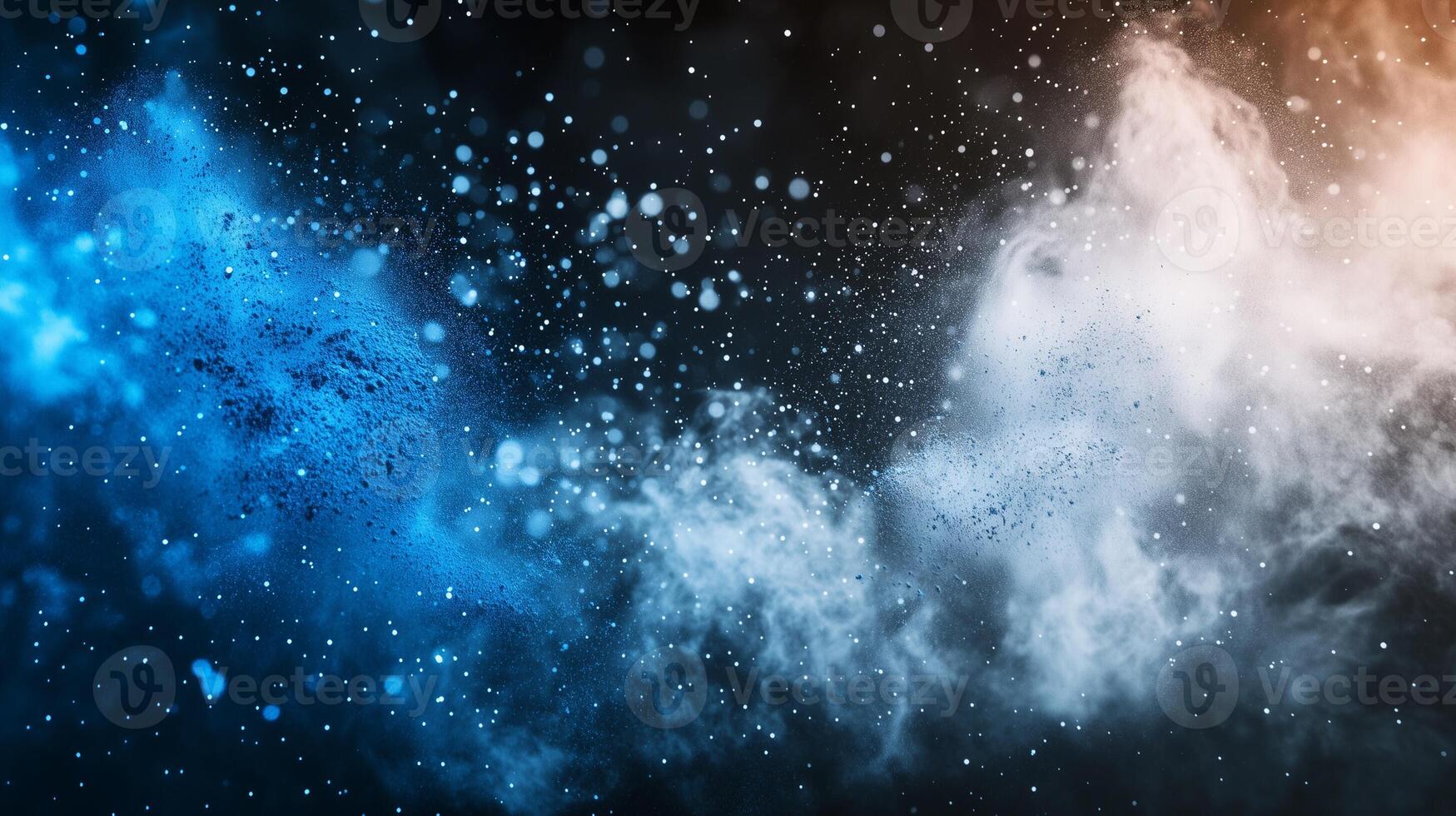 Abstract Blue and White Particle Explosion with Smoky Textures photo