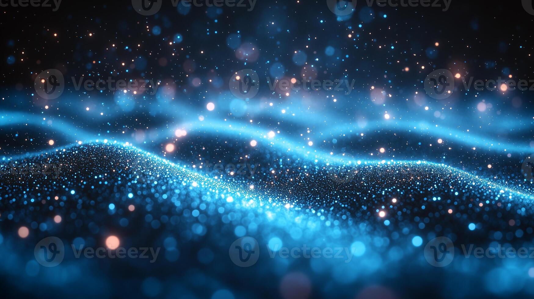 Blue Particle Waves with Sparkling Lights and Cosmic Glow photo
