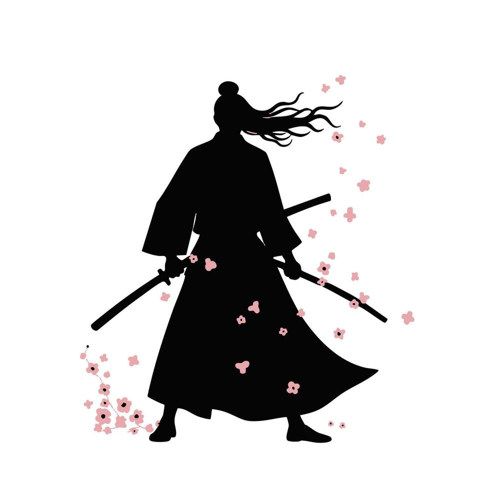 A silhouette of a woman with two swords vector
